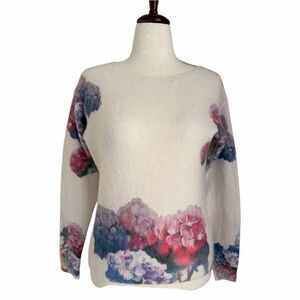 NWT Bianco & Blu Luxury Mohair Hydrangea Flower Sweater Cream Made in Italy  M